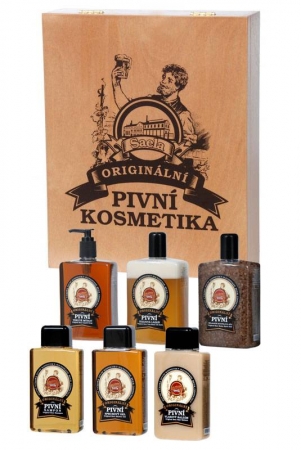 Ajándékcsomagolás - Sörös kozmetika (fából készült csomagolásban elhelyezett szett)